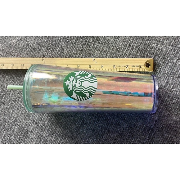 Two Starbucks Tumblers Holiday White Sequin & Iridescent 24 Oz Venti Lid Straw - Picture 7 of 11